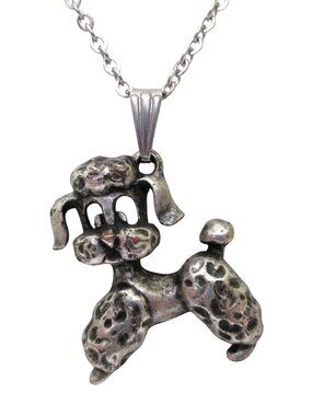 Vintage Poodle Dog Pendant Necklace on 19" Stainless Chain Animal Jewelry Gift
